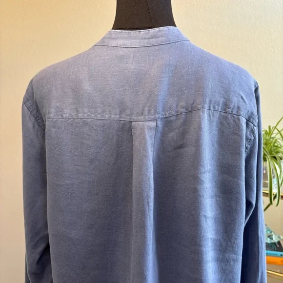 Gap, Sz L, Chambray Blue 100% Linen Long Sleeve V-neck Blouse, travel tunic - Picture 6 of 10